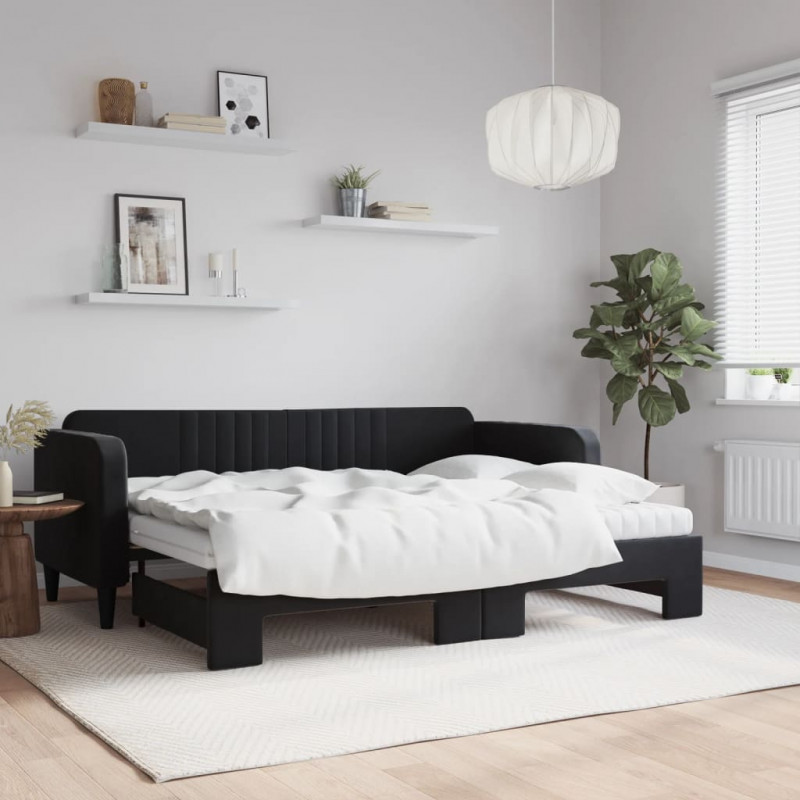 Sofa rozsuwana z materacami, czarna, 80x200 cm, aksamit