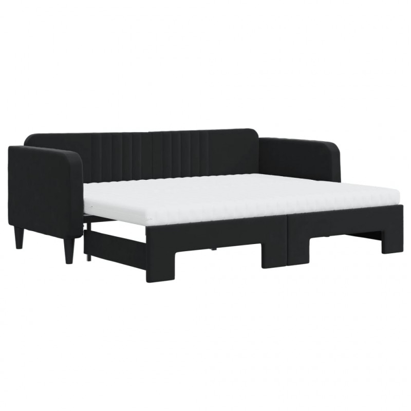 Sofa rozsuwana z materacami, czarna, 80x200 cm, aksamit