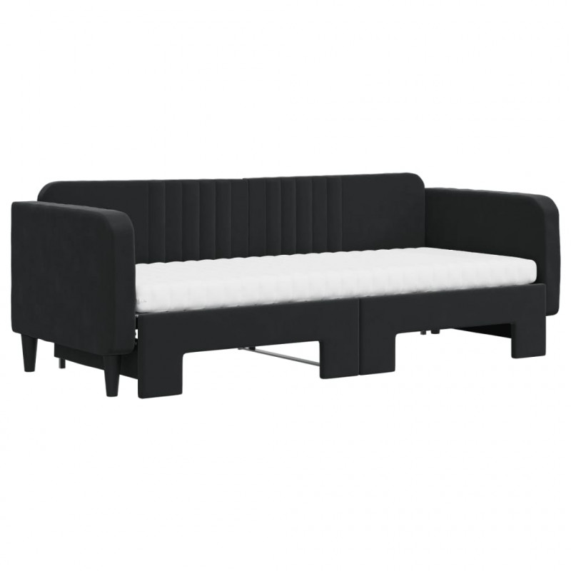 Sofa rozsuwana z materacami, czarna, 80x200 cm, aksamit