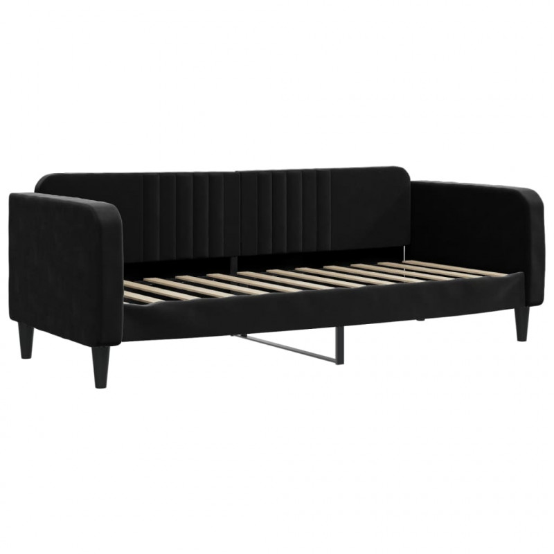 Sofa rozsuwana z materacami, czarna, 80x200 cm, aksamit