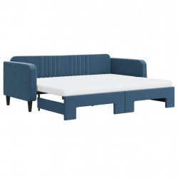 Sofa rozsuwana z materacami, niebieska, 90x200 cm, aksamit