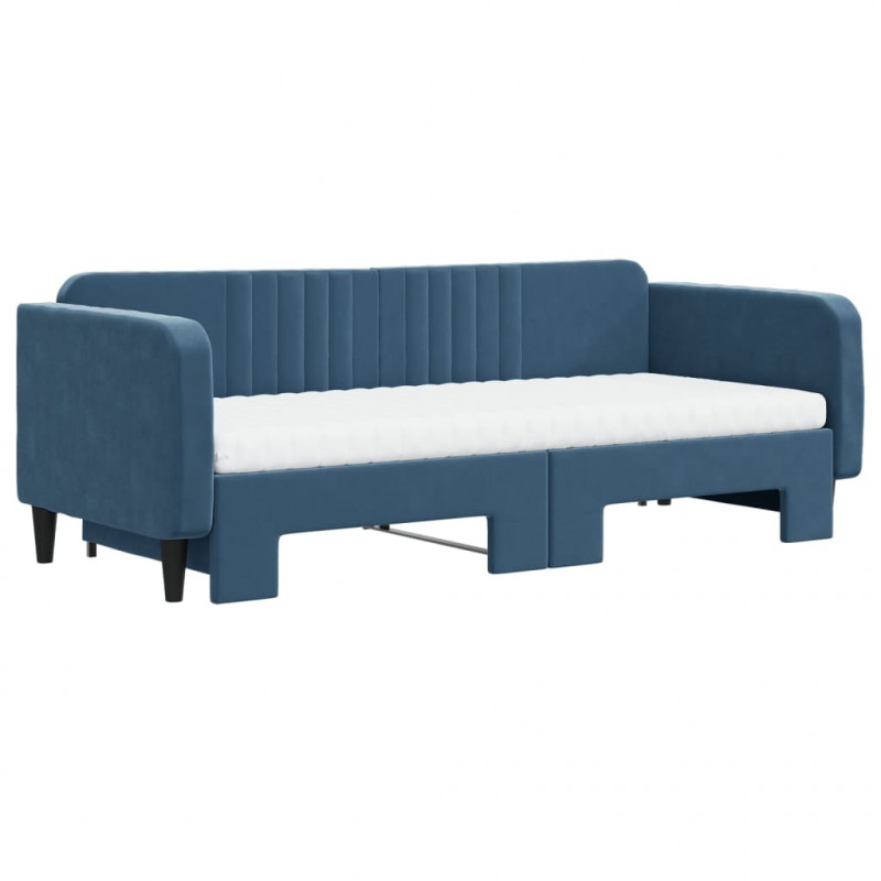 Sofa rozsuwana z materacami, niebieska, 90x200 cm, aksamit