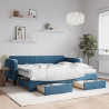 Sofa rozsuwana z szufladami, niebieska, 90x200 cm, aksamit
