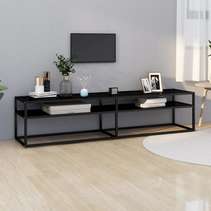 Szafka pod TV, czarna, 180x40x40,5 cm, szkło hartowane