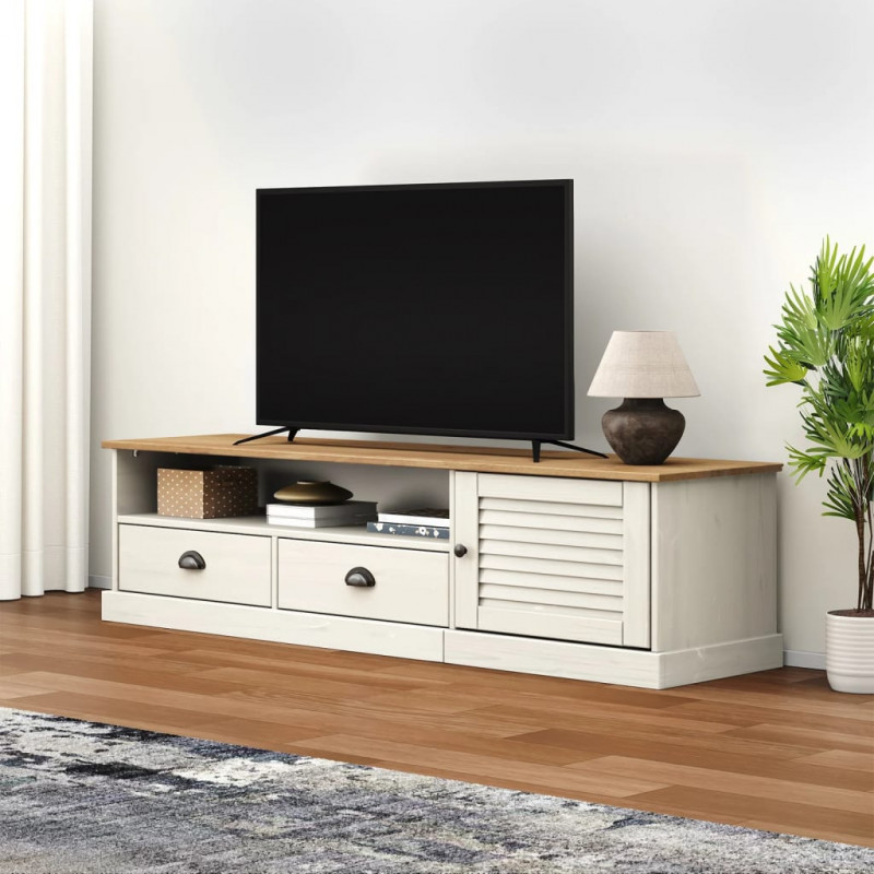 Szafka pod TV VIGO, biała, 156x40x40 cm, lite drewno sosnowe