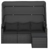 3-os. sofa ogrodowa z daszkiem i podnóżkiem, polirattan, czarna