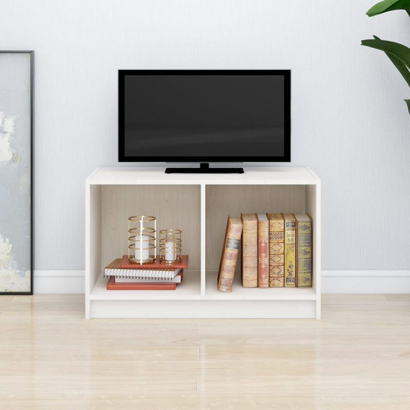 Szafka pod telewizor, biała, 70x33x42 cm, lite drewno sosnowe