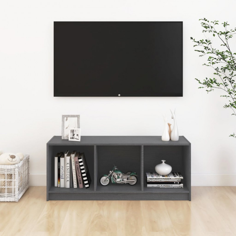 Szafka pod telewizor, szara, 104x33x41 cm, lite drewno sosnowe