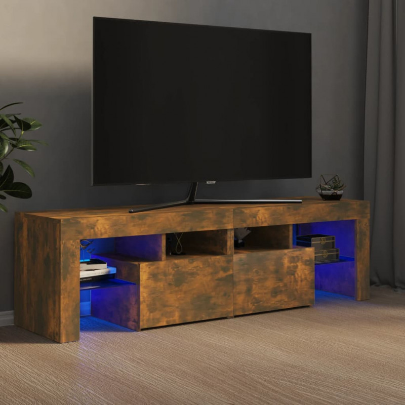 Szafka TV z oświetleniem LED, opalany dąb, 140x36,5x40 cm