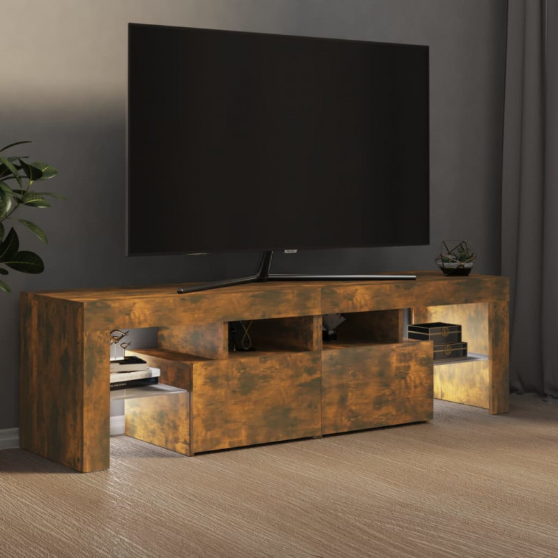 Szafka TV z oświetleniem LED, opalany dąb, 140x36,5x40 cm