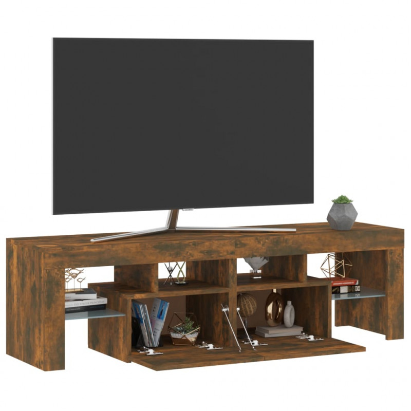 Szafka TV z oświetleniem LED, opalany dąb, 140x36,5x40 cm