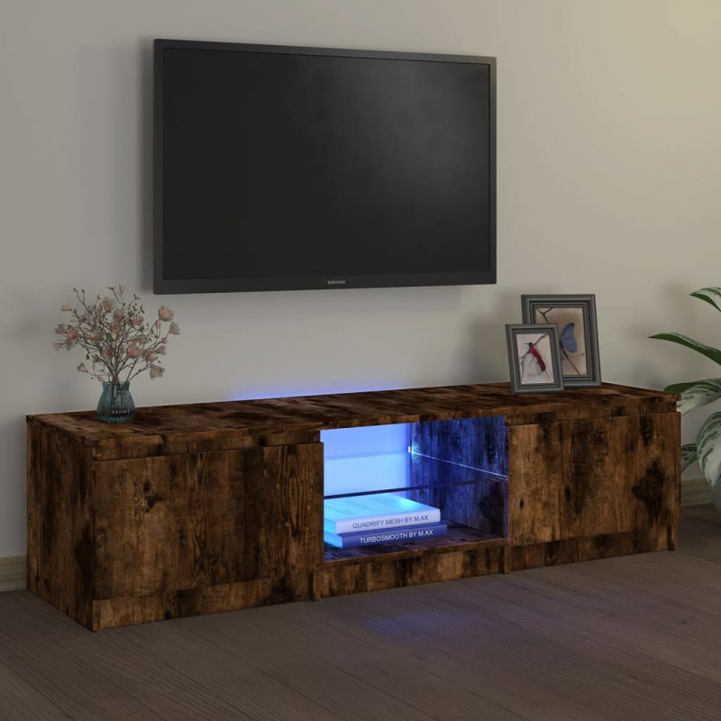 Szafka pod TV, z LED, przydymiony dąb, 140 x 40 x 35,5 cm