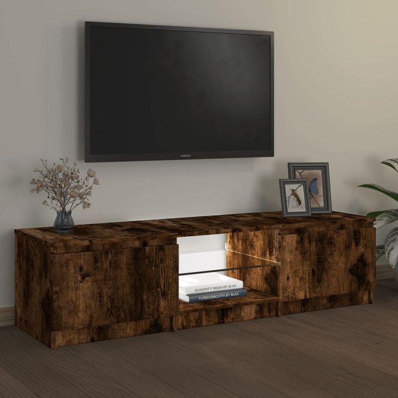 Szafka pod TV, z LED, przydymiony dąb, 140 x 40 x 35,5 cm