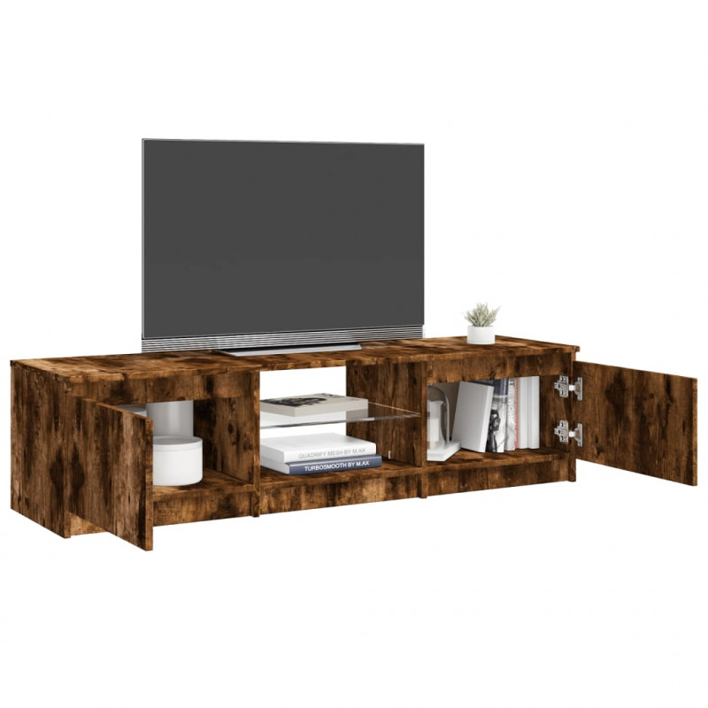 Szafka pod TV, z LED, przydymiony dąb, 140 x 40 x 35,5 cm