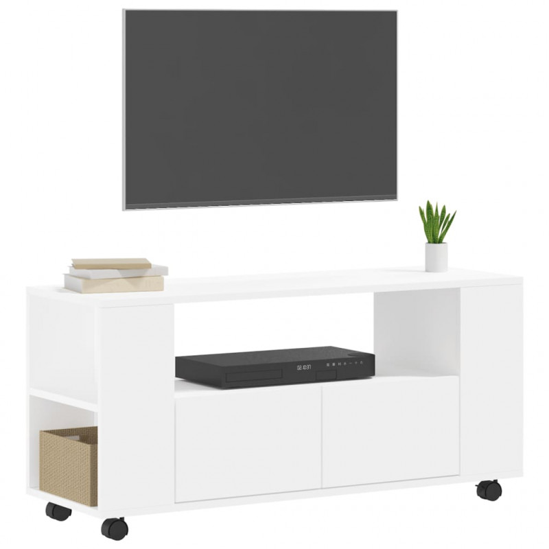 Szafka pod TV, biała, 102x34,5x43 cm, materiał drewnopochodny