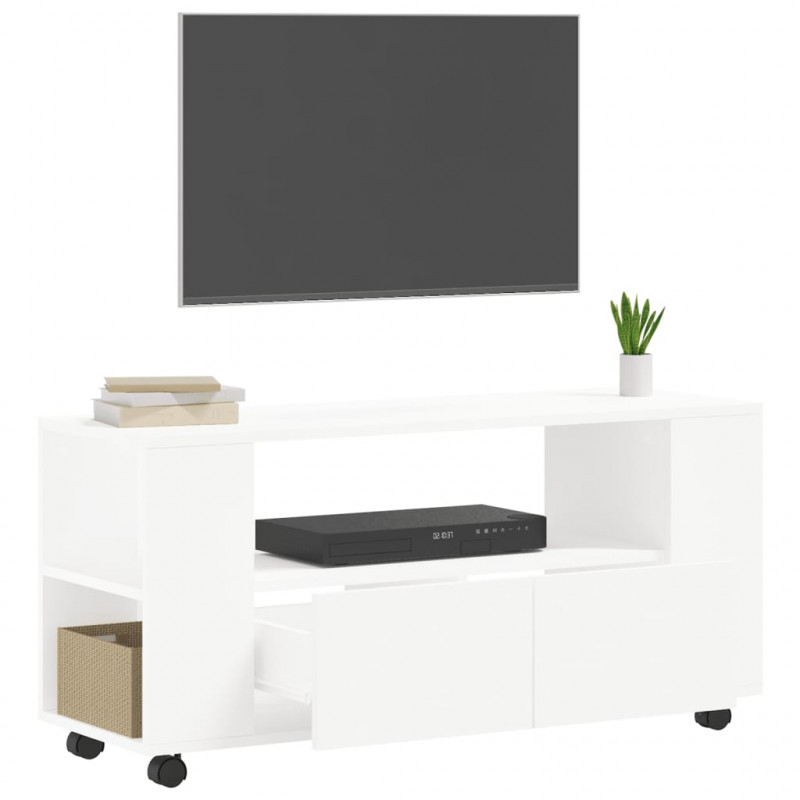 Szafka pod TV, biała, 102x34,5x43 cm, materiał drewnopochodny