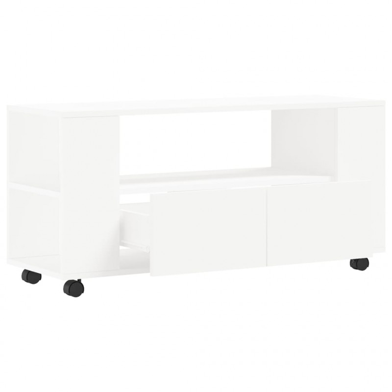 Szafka pod TV, biała, 102x34,5x43 cm, materiał drewnopochodny