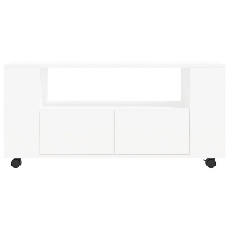 Szafka pod TV, biała, 102x34,5x43 cm, materiał drewnopochodny