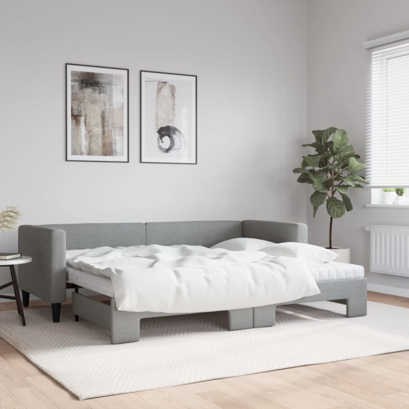 Sofa rozsuwana z materacami, jasnoszara, 80x200 cm, tkanina
