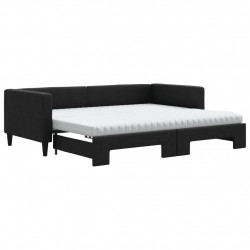 Sofa rozsuwana z materacami, czarna, 90x200 cm, tkanina
