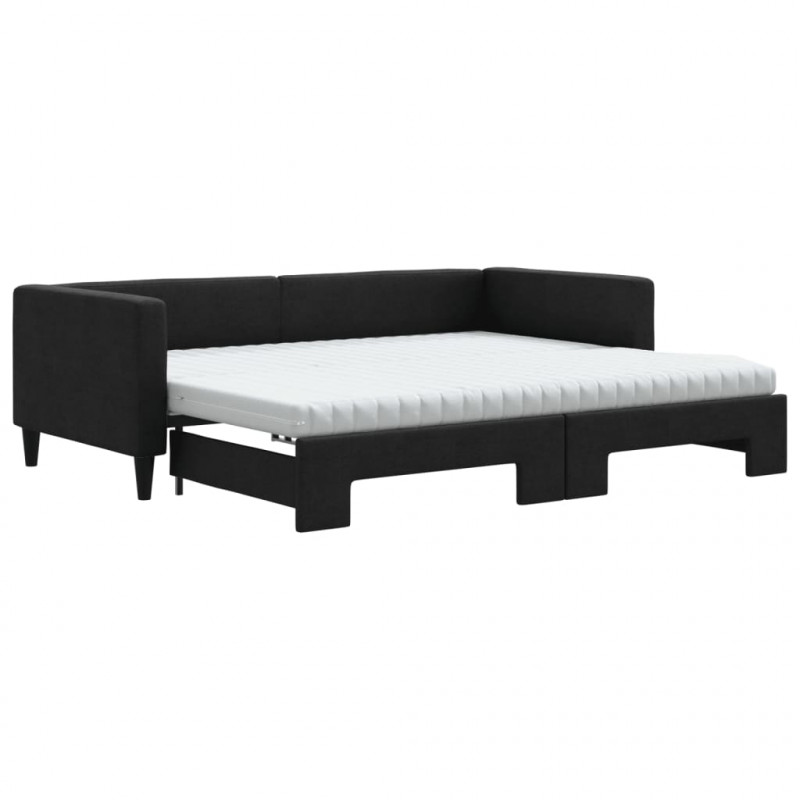 Sofa rozsuwana z materacami, czarna, 90x200 cm, tkanina
