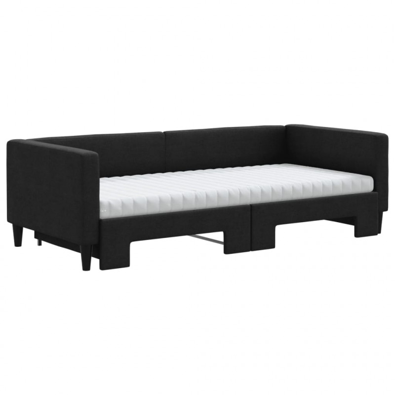 Sofa rozsuwana z materacami, czarna, 90x200 cm, tkanina