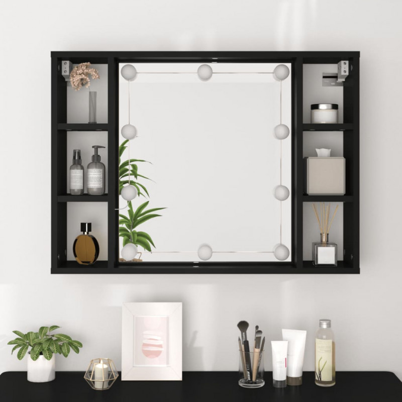 Szafka z lustrem i oświetleniem LED, czarna, 76x15x55 cm