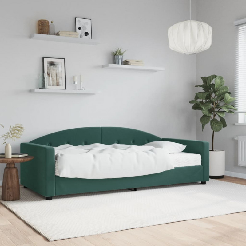 Sofa z materacem do spania, ciemnozielona, 90x200 cm, aksamit