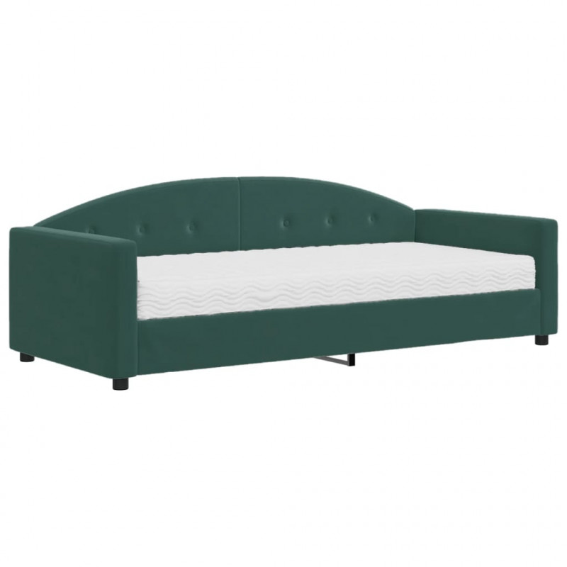 Sofa z materacem do spania, ciemnozielona, 90x200 cm, aksamit
