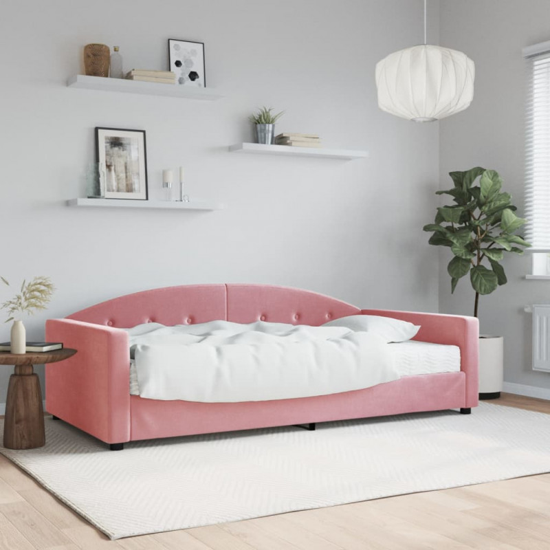 Sofa z materacem do spania, różowa, 100x200 cm, aksamit