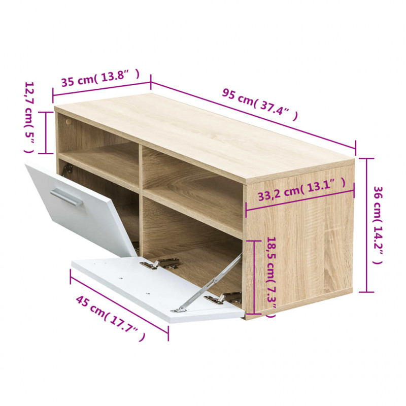 Szafka TV, 95x35x36 cm, materiał drewnopochodny, dębowo-biała