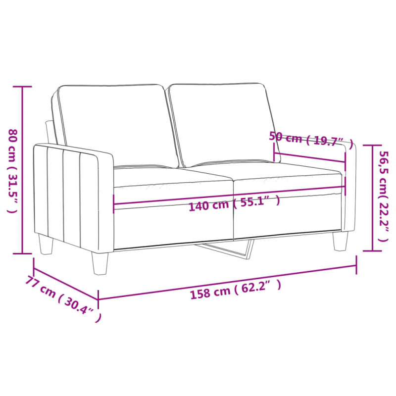 Sofa 2-osobowa, ciemnoszary, 140 cm, tapicerowana aksamitem