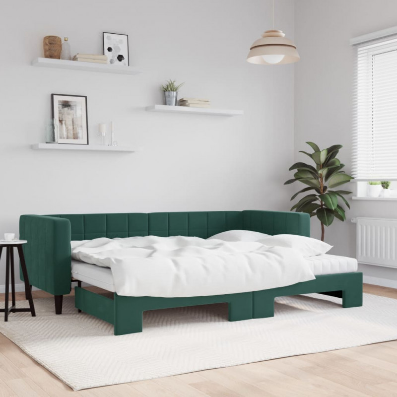 Sofa rozsuwana z materacami, ciemnozielona, 80x200 cm, aksamit