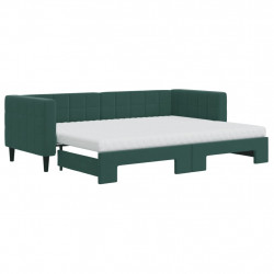 Sofa rozsuwana z materacami, ciemnozielona, 80x200 cm, aksamit