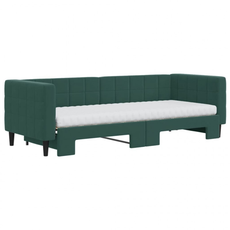Sofa rozsuwana z materacami, ciemnozielona, 80x200 cm, aksamit