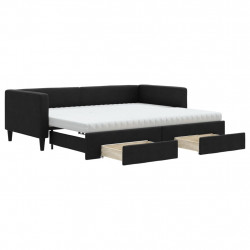 Sofa rozsuwana z szufladami, czarna, 90x200 cm, tkanina