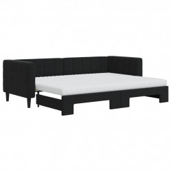 Sofa rozsuwana z materacami, czarna, 80x200 cm, aksamit