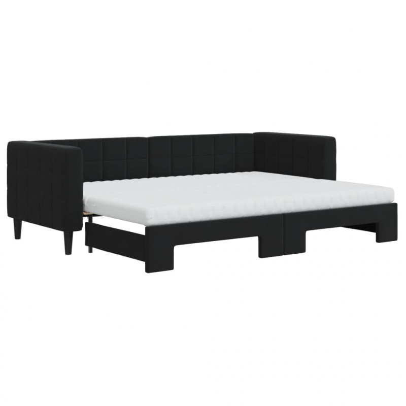 Sofa rozsuwana z materacami, czarna, 80x200 cm, aksamit