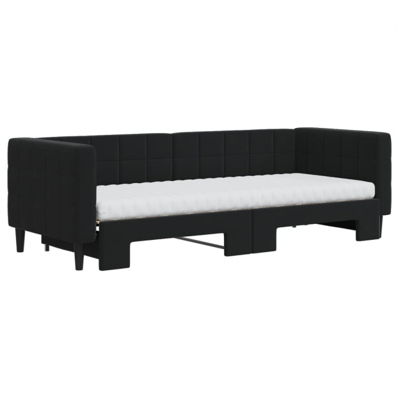 Sofa rozsuwana z materacami, czarna, 80x200 cm, aksamit