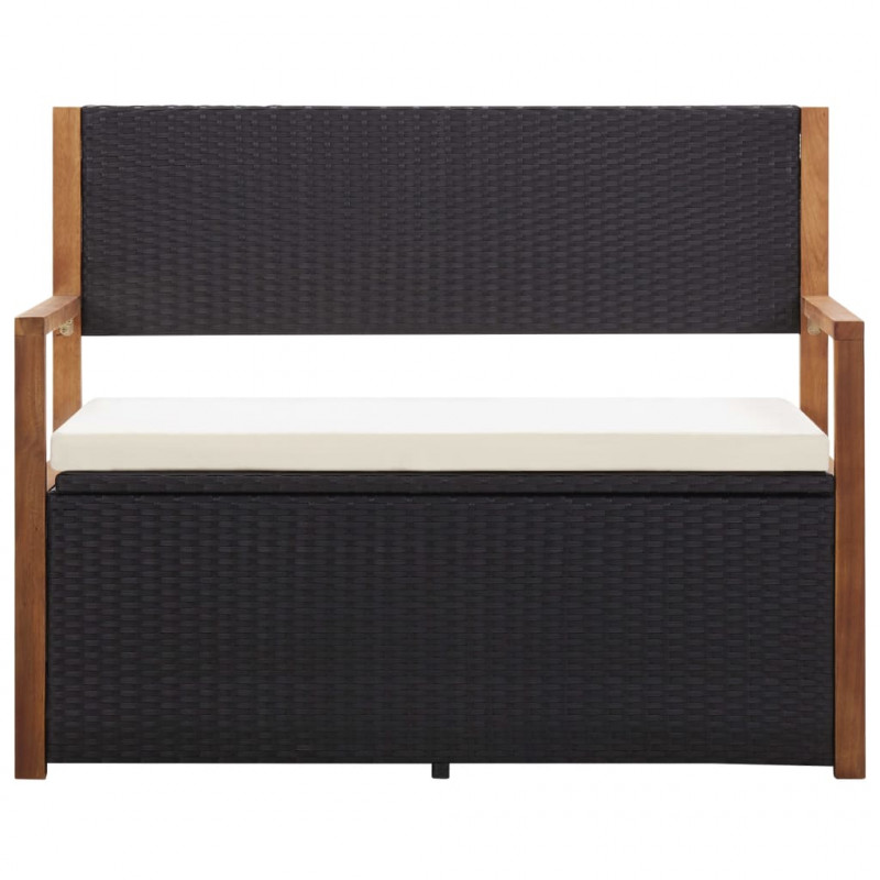 Ławka ze schowkiem, 115 cm, rattan PE i drewno akacjowe, czarna