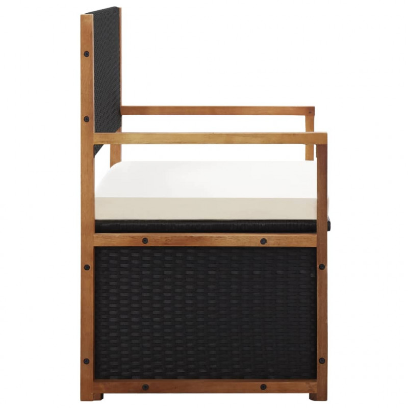 Ławka ze schowkiem, 115 cm, rattan PE i drewno akacjowe, czarna