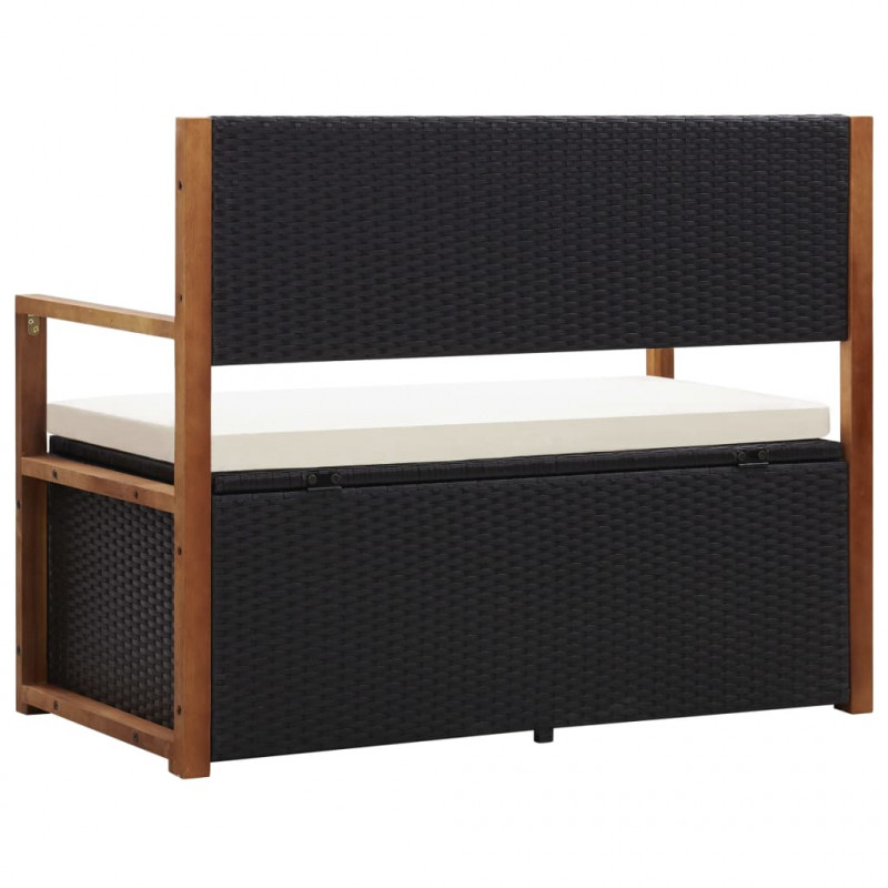 Ławka ze schowkiem, 115 cm, rattan PE i drewno akacjowe, czarna