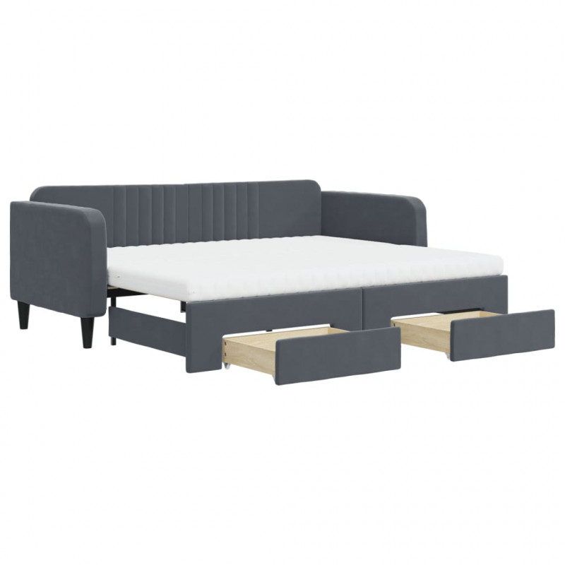 Sofa rozsuwana z szufladami, ciemnoszara, 90x200 cm, aksamit
