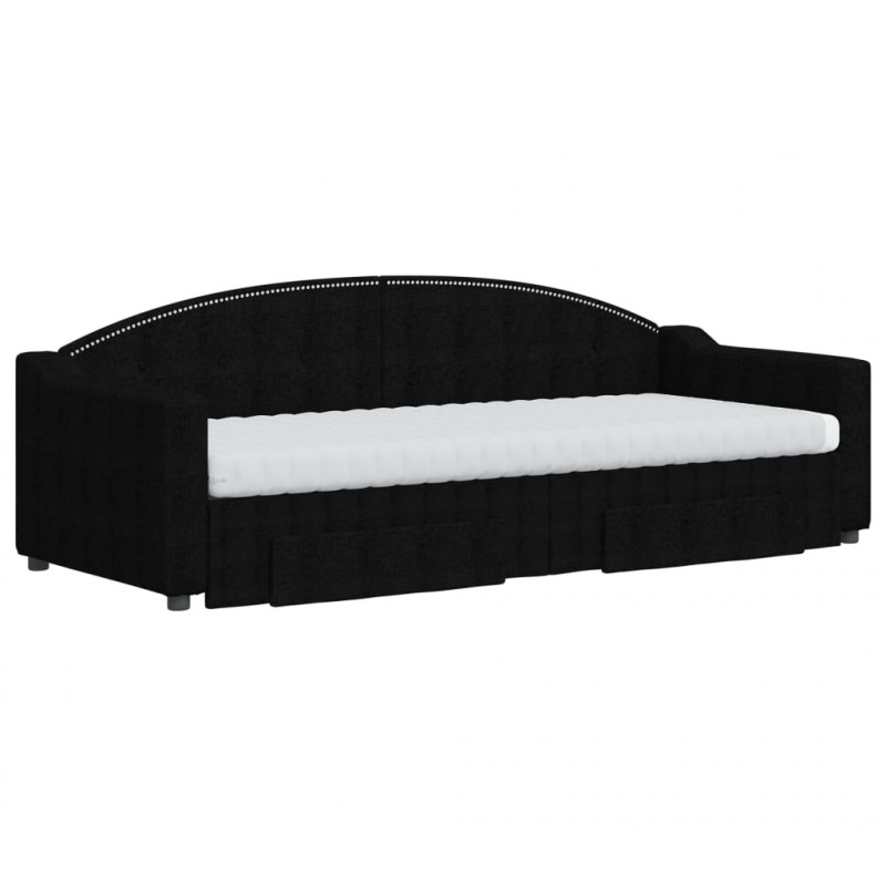 Sofa rozsuwana z szufladami, czarna, 80x200 cm, tkanina
