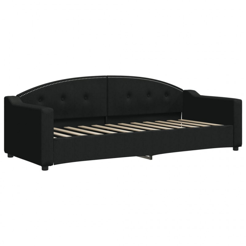 Sofa rozsuwana z szufladami, czarna, 80x200 cm, tkanina