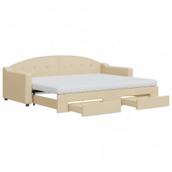 Sofa rozsuwana z szufladami, kremowa, 80x200 cm, tkanina