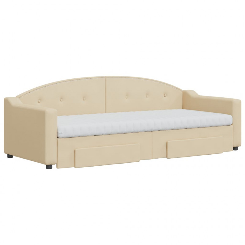 Sofa rozsuwana z szufladami, kremowa, 80x200 cm, tkanina