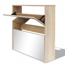 Szafka na buty z 2 półkami i lustrem, kolor dębu, 63x17x67 cm