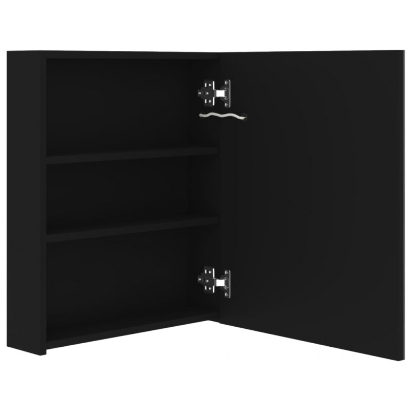 Szafka łazienkowa z lustrem i LED, czarna, 50x14x60 cm