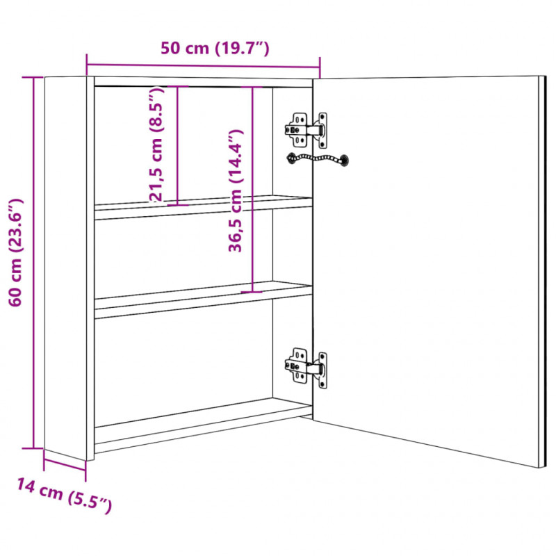 Szafka łazienkowa z lustrem i LED, czarna, 50x14x60 cm